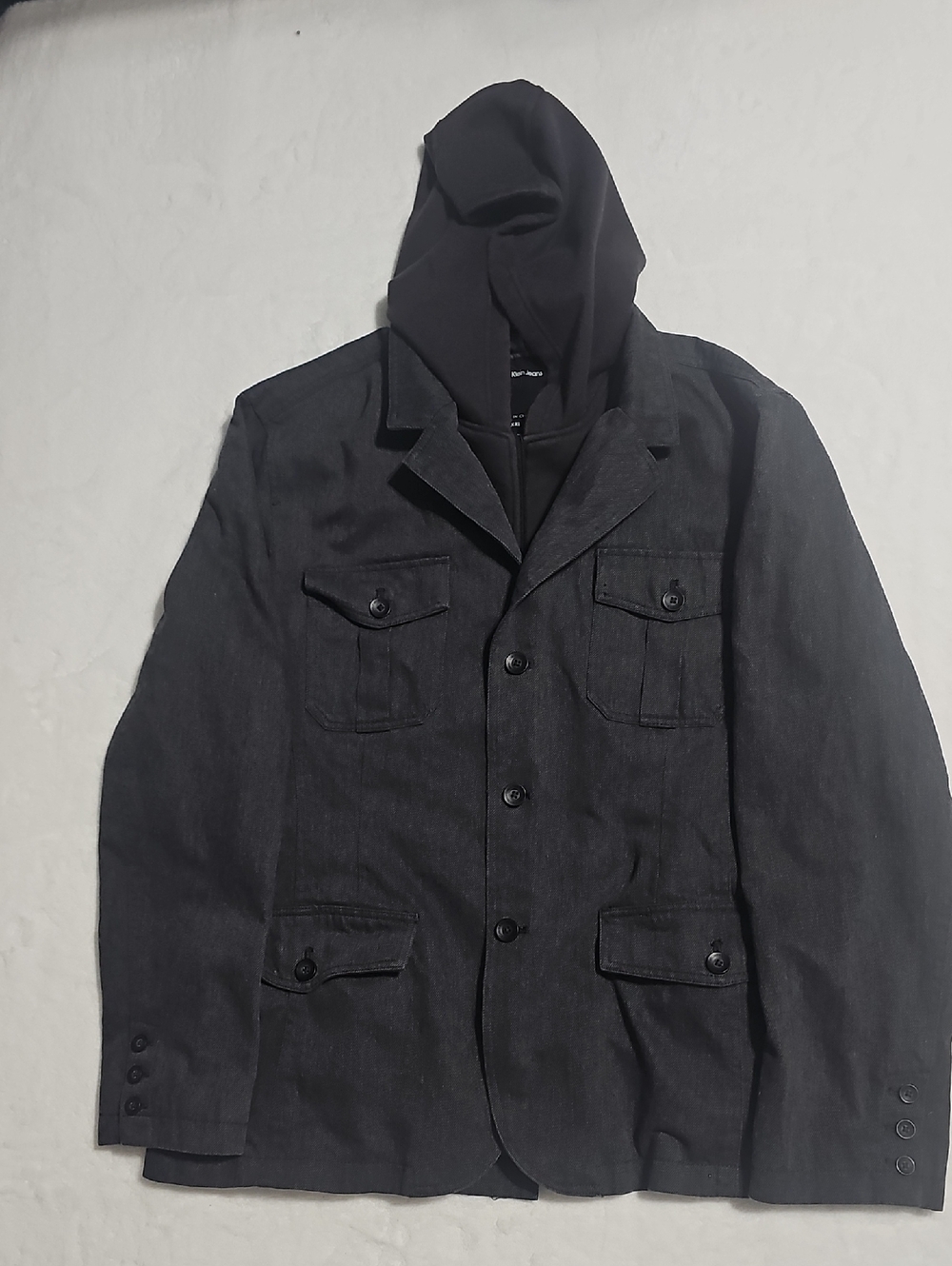 Calvin Klein Jeans Mens XXL Black Hooded Field Jacket Plaid Lined Workwear Coat